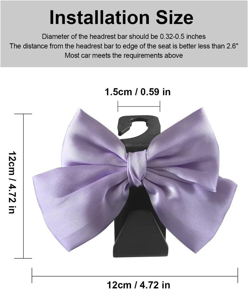 BVGACI 2 Pack Car Purse Hooks, Cute Bow Car Seat Headrest Hook Hanger for Purses and Bags (Taro purple) - Image 4